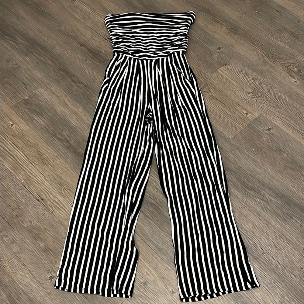 Black and White Striped Jumpsuit